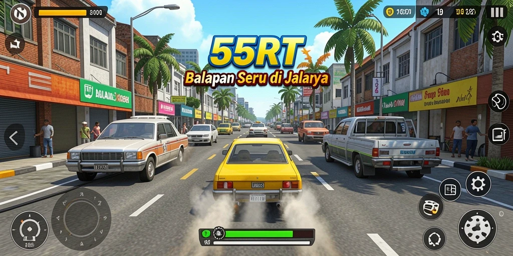 Gameplay menegangkan di 55RT dengan mobil balap beraksi.
