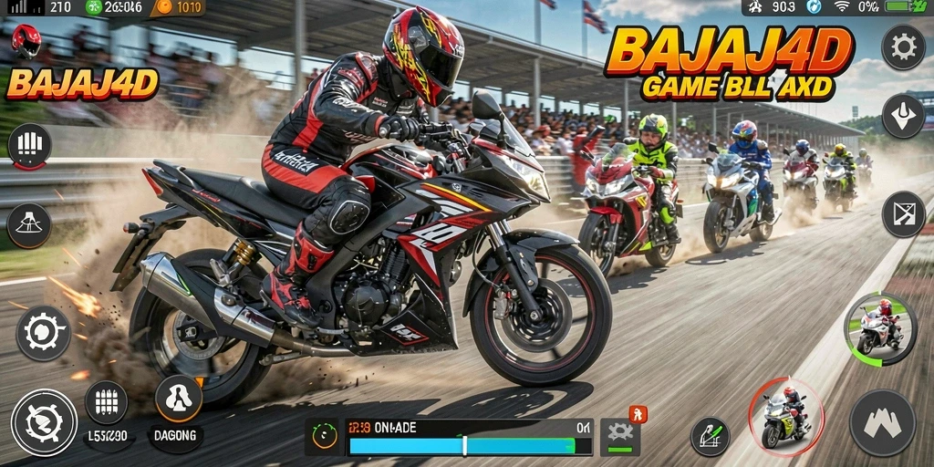Tangkapan layar menunjukkan aksi balap motor yang mendebarkan dalam BAJAJ4D.