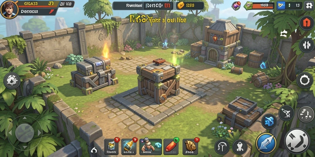 Screenshot gameplay GIGA33 yang menampilkan aksi menara Tower Defense.