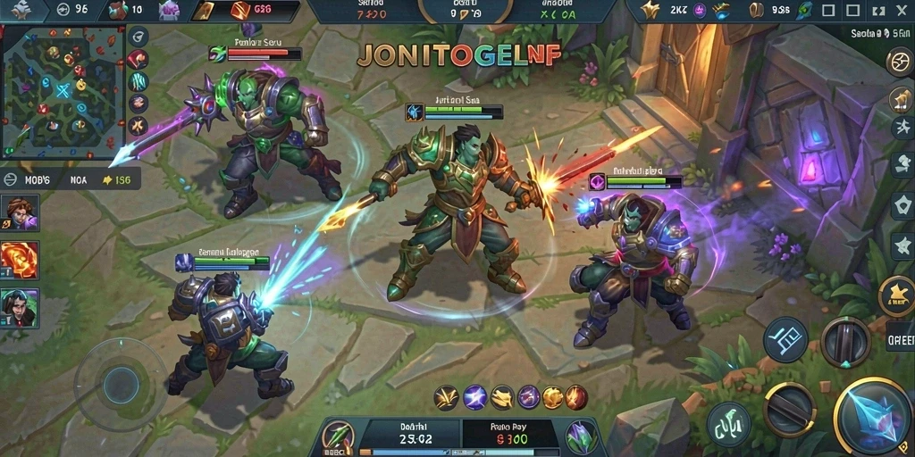 Tampilan gameplay seru dalam pertandingan MOBA JONITOGEL.