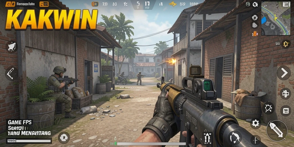 Screenshot KAKWIN menampilkan gameplay FPS yang intens.