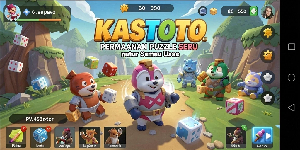 Screenshot utama KASTOTO menampilkan gameplay puzzle yang menarik.