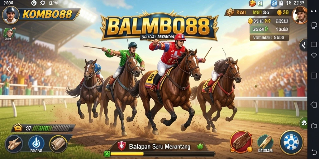 Screenshot gameplay KOMBO88 yang menunjukkan balapan seru antar kendaraan.