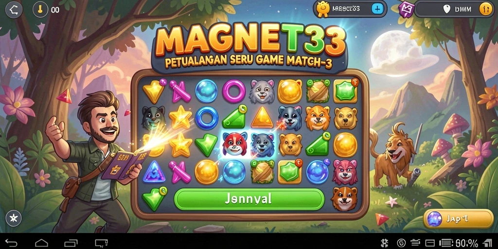 Tampilkan gameplay seru MAGNET33 dengan kombinasi warna-warni dalam Match-3.