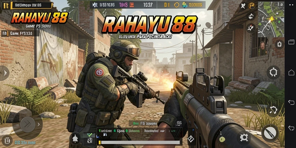 Screenshot RAHAYU88 menampilkan aksi seru di medan perang FPS.