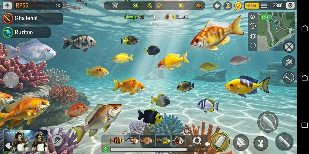 Screenshot menunjukkan aksi menembak ikan dalam game Tembak Ikan RP55.