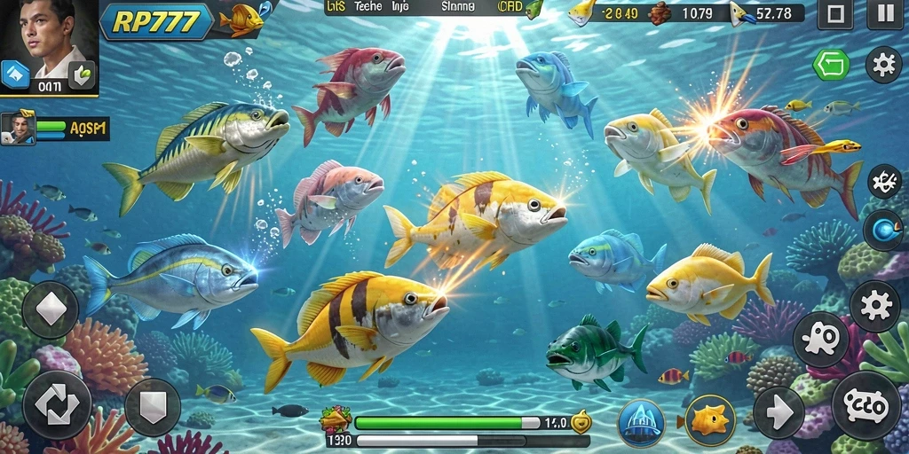 Tampilan gameplay menembak ikan dengan grafis yang menawan.