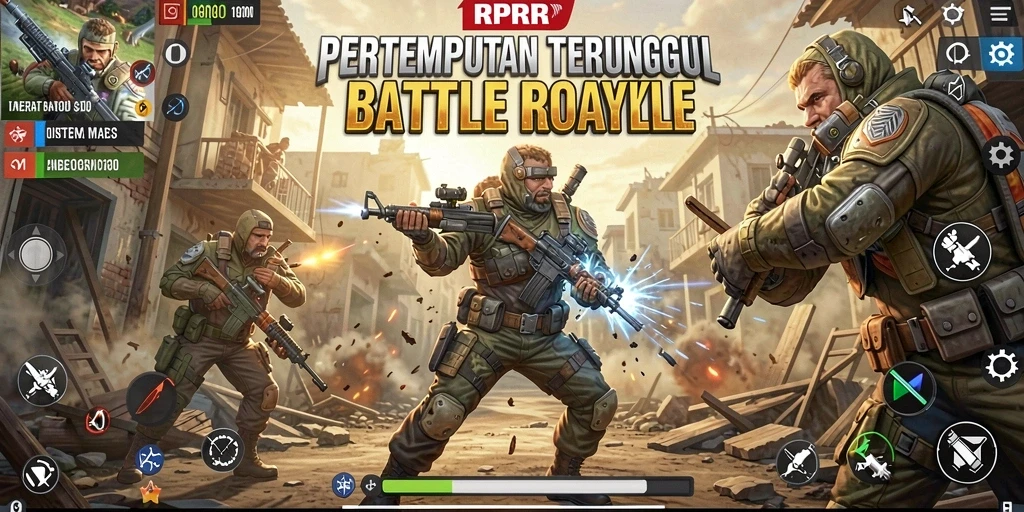Tangkapan layar gameplay RPRR yang menampilkan pertempuran seru di arena Battle Royale.