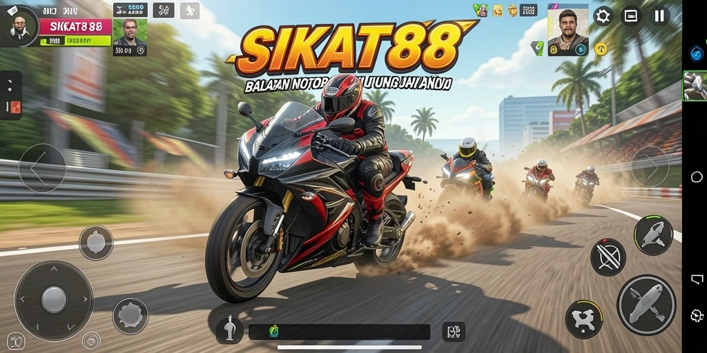 Gameplay balapan motor yang mengasyikkan dan penuh aksi.