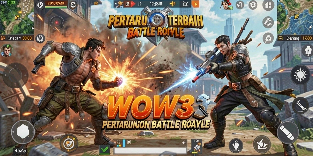 Screenshot WOW33 menampilkan pertarungan intens dalam permainan Battle Royale.